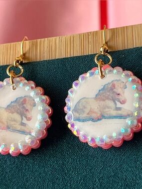 Unicorn Earrings with Iridescent Beads